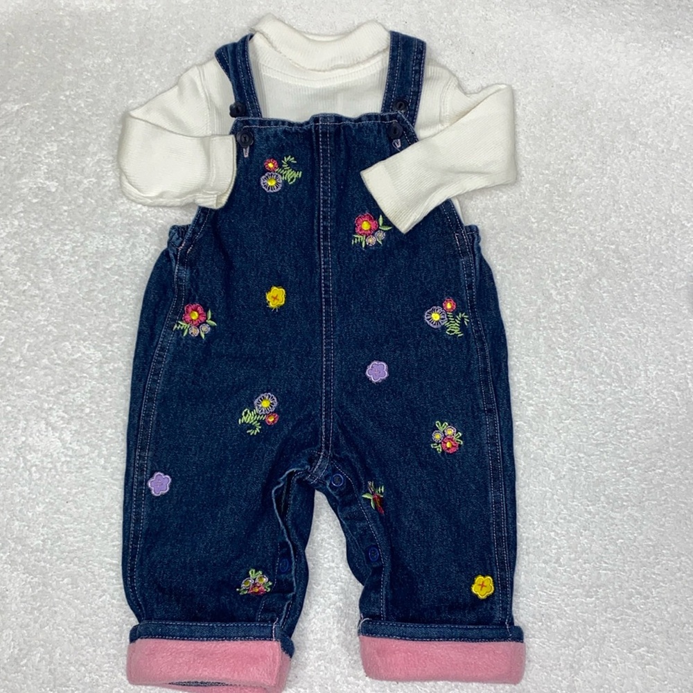 Basic edition embroidered flower overall Set 6/9m